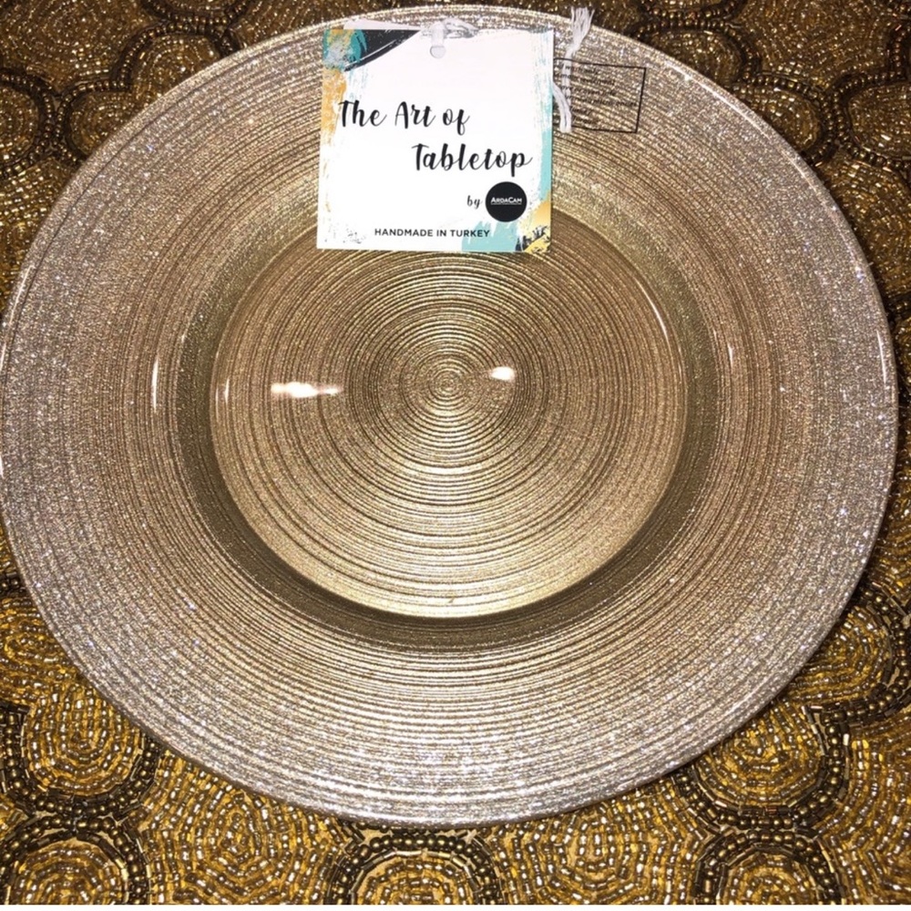 Set of 4 Gold Turkish Glass Silver shimmer Side 8” Plates